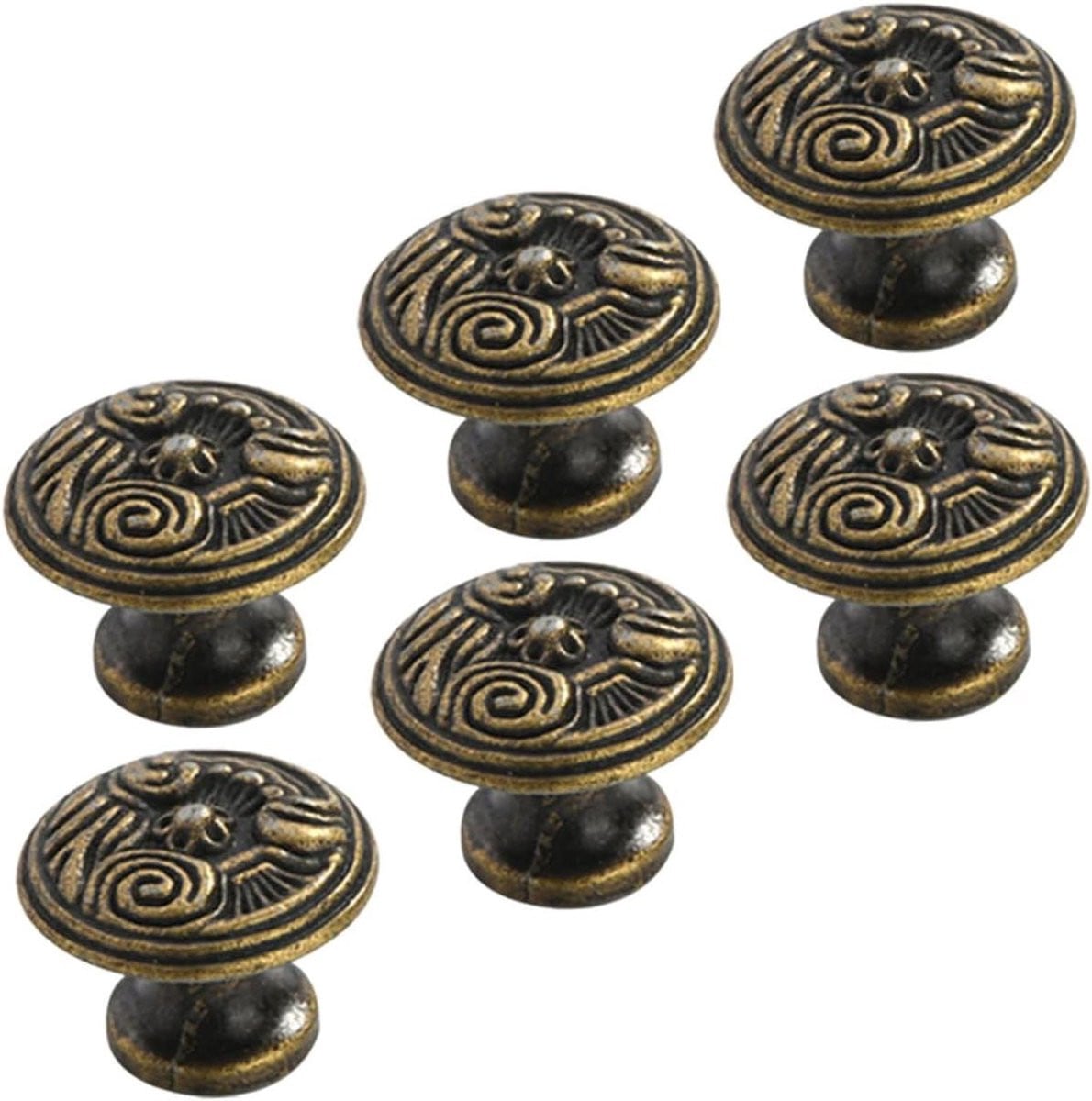 Set van 6 vintage design deurknoppen en meubelgrepen in brons