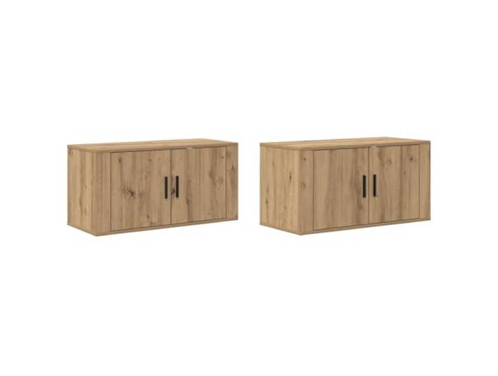 Kaorsrow Wand-TV-Schrank 2er-Set Artisan-Eiche 80x34,5x40 cm Schwebendes Lowboard Set für Wohnzimmer und Schlafzimmer mit 4 Scharniertüren und klugen Regalen aus Holzwerkstoff.