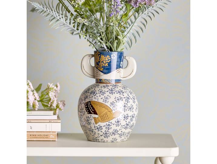 Bloomingville Vaas Hezha 24cm hoog - Blauw