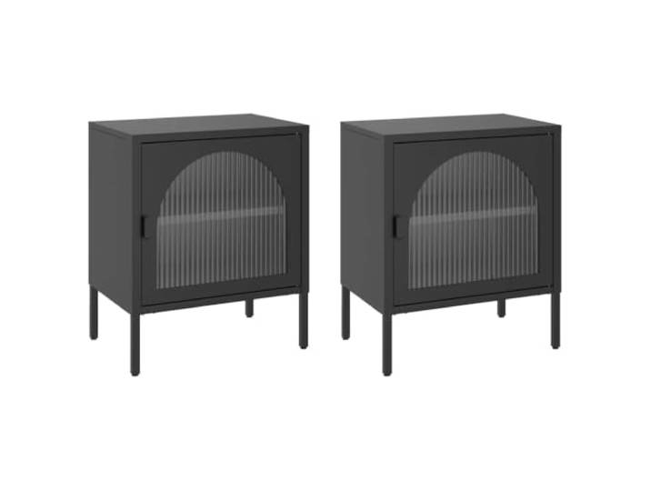 LKJephalotrop Nachttisch 2er Set Schwarz 50x35x60 cm Riffelglas Stahl Elegantes 2er Set Beistelltische fürs Schlafzimmer mit Riffelglas, verstellbarem Einlegeboden und stabilem Stahlrahmen.