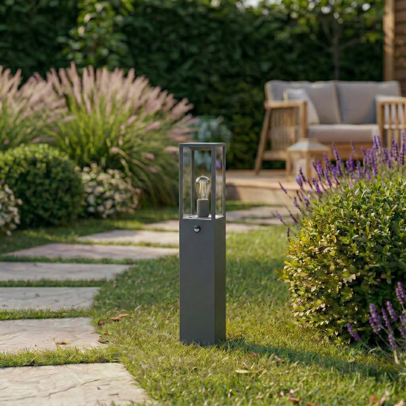 Lindby Wegeleuchte Peldar, anthrazit/klar, 80 cm, Sensor Peldar Lindby, dimmbar, schwarz, Aluminium, Modern