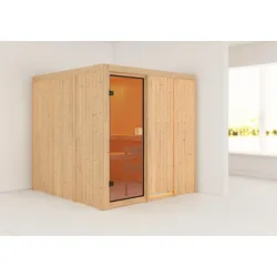 Sauna KARIBU "Oulu", beige (naturbelassen), ohne Ofen, (ohne Ofen), Saunen