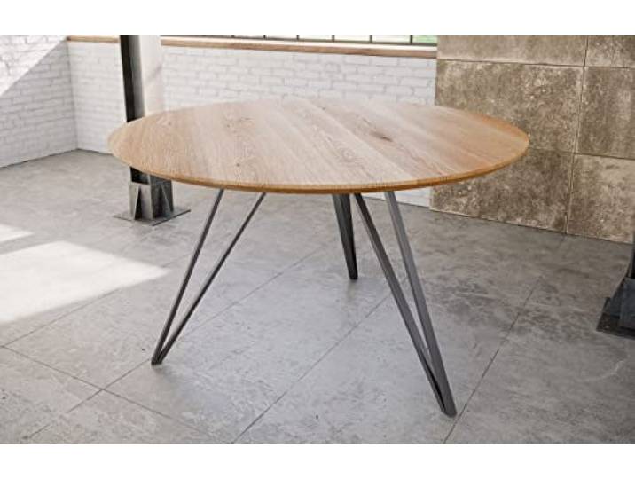 SAM Runder Esstisch Dream Ø 100 cm Eichenholz Hairpin Silber massiver Holztisch, geölt, Schweizer Kante, Eisengestell, Esszimmertisch