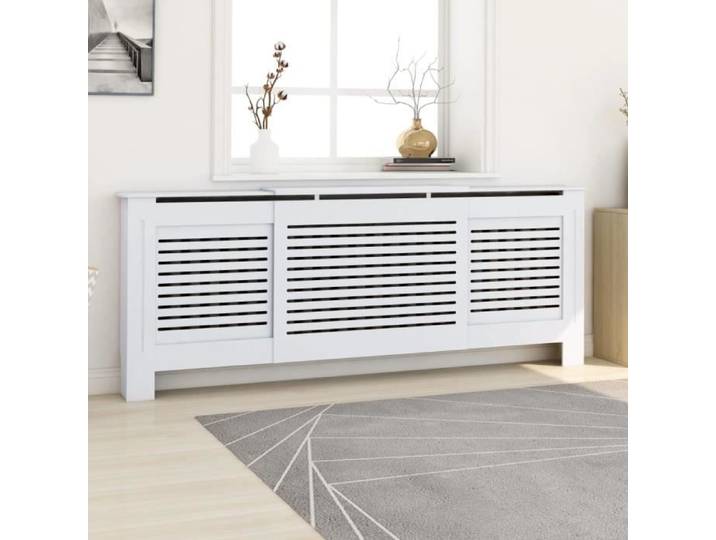 Cache-radiateur en MDF Blanc 205 cm - ASHATA - Design à lattes modernes et étagère