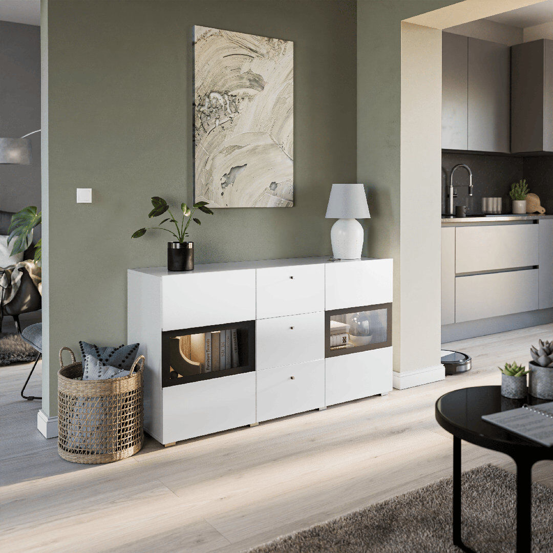 Wade Logan Lamotte 132 cm Wide Sideboard White Gloss 69.8cm H X 132cm W X 38.5cm D