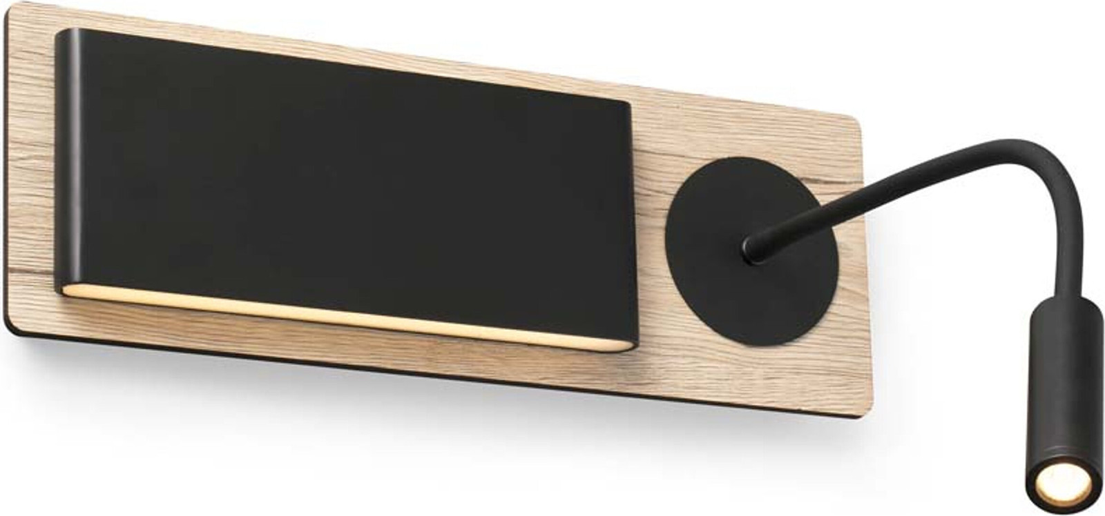 Faro Barcelona Mood wandlamp, zwart en hout, verstelbare LED leeslamp voor slaapkamer of woonkamer