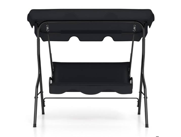 3 places balancelle de jardin avec auvent pour terrasse et patio structure en acier noir avec coussins