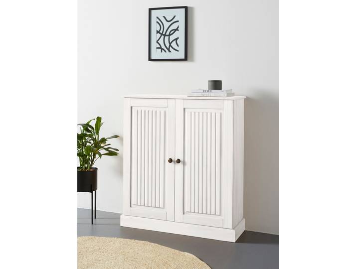 Garderobenschrank GOODPRODUCT Liotta , weiss (weiß), B:88cm H:100cm T:34cm, Massivholz, Schränke, Garderobenschrank, mit 2 verstellbare Einlegeböden, aus massivem Kiefernholz