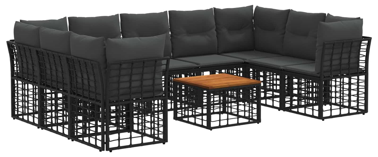 Outdoor-Sofagarnitur 10 pcs Schwarz und Dunkelgrau Polyester