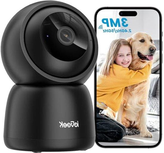 ieGeek Binnencamera Beveiligingscamera Wifi met Automatische Tracking en 2K Resolutie - Zwart