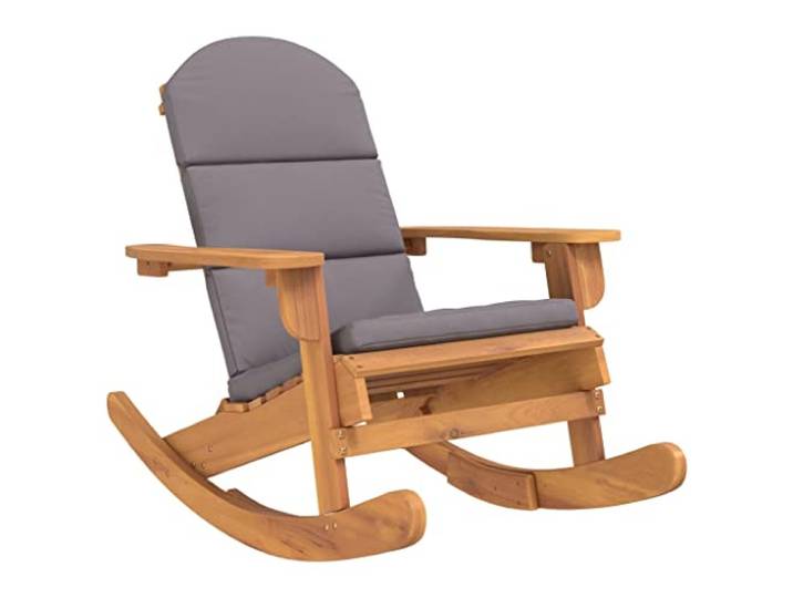 ZQQLVOO Adirondack Schaukelstuhl Massivholz Akazie mit Kissen Hohe Rückenlehne, Breite Armlehnen, Für Garten Terrasse Balkon, Montageanleitung Inklusive
