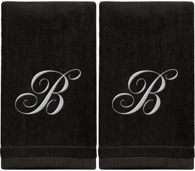 Creative Labs Monogrammed Black Towels Fingertip Embroidered with Initials