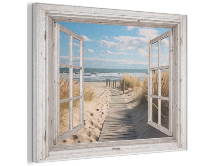 MuchoWow Akustikbild - Fenster - Meer - Küste - Natur - Ausblick - Strand - Wattenmeer - 70x50, Beige, Kunststoff, Rechteckig, 70x50x0.9 cm, Wandverkleidung, Akustikpaneele