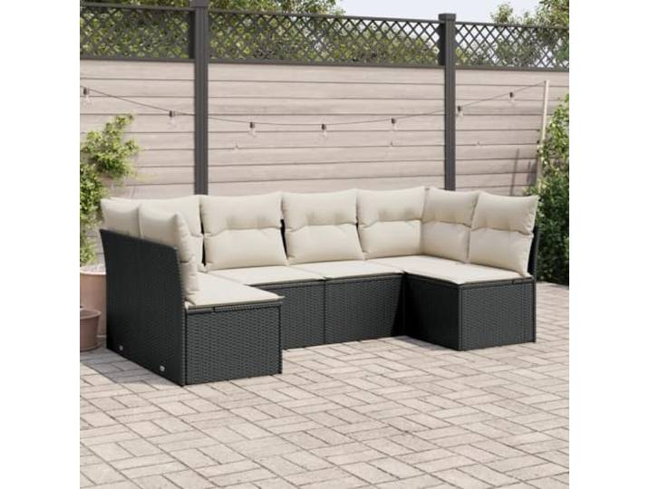 Résine tressée lavable ensemble patio confortable 6 pièces noir 46.8 cm Salon de jardin 6 personnes avec coussins noir et blanc, ensemble canapé modulaire en résine tressée pour terrasse patio