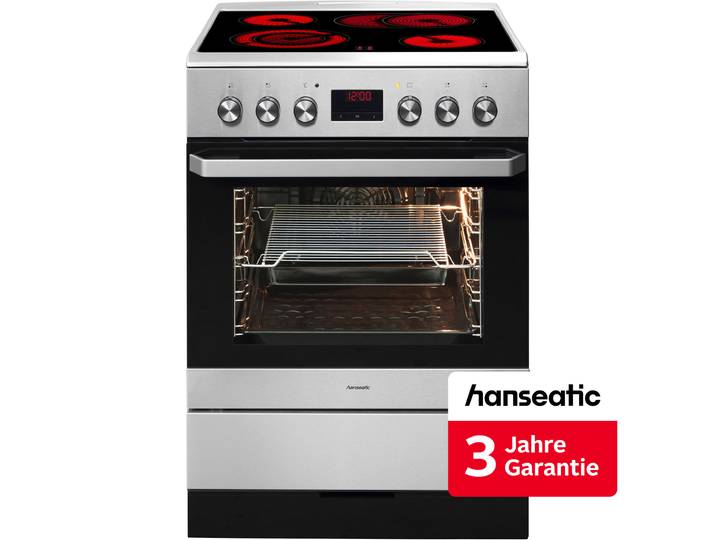 HANSEATIC Elektro-Standherd 6022CE3.334eEHITaD(Xv) , Energieeffizienz: A, grau (edelstahl), Herdsets, inkl. 3 Jahre Herstellergarantie, Elektro-Standherd