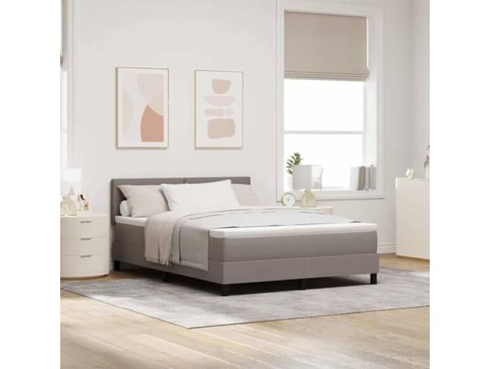 RJPLMFV Boxspringbett, Stoff, Taupe, 140 x 200 cm Verstellbarer Kopf mit 2 Ebenen, Matratze aus Schaumstoff und Taschenfedern, Lattenrost inklusive