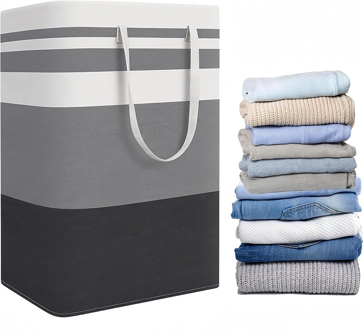 Opvouwbare wasmand met afneembare zak en handgrepen - Grijs