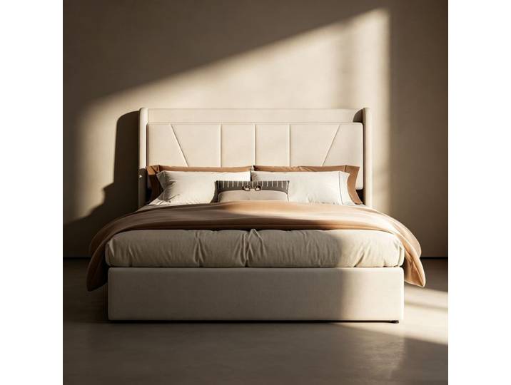 Lit 160x200 avec sommier lit coffre 160x200 lit 2 personnes avec USB coffre de lit tissu en lin beige