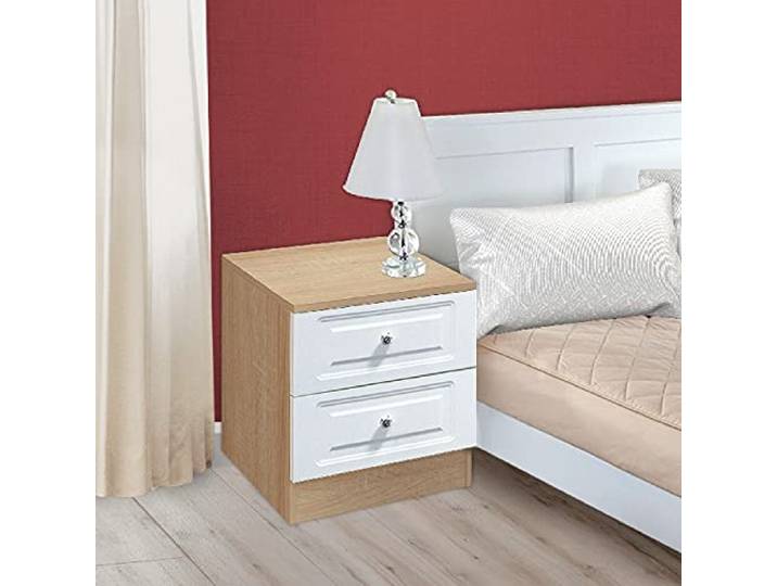Homemania Nachttisch Martino mit Schubladen für das Schlafzimmer, Eiche, weiß, aus Melaminbeschichtung, MDF, 51 x 39 x 90 cm