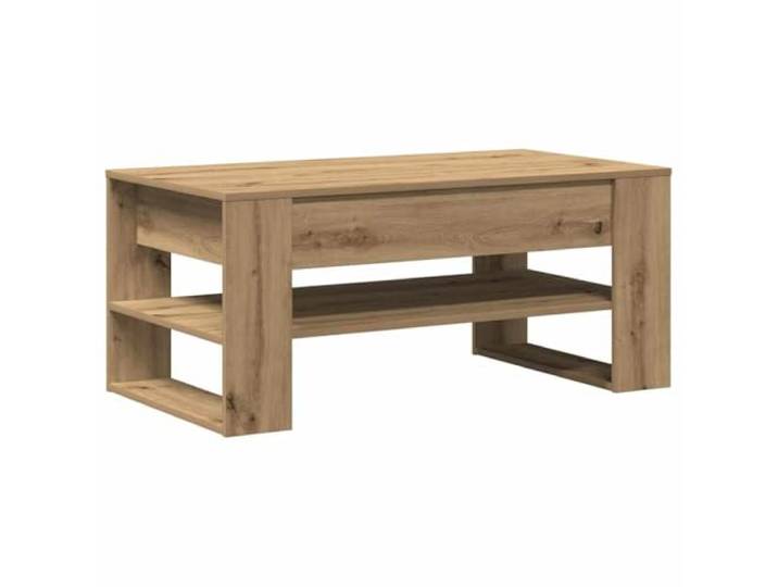 Couchtisch Eiche Handwerk 102 x 55 x 45 cm mit Ablagen Technisches Holz, Plattenregale, 2-Personen-Montage, Wohnzimmer, einfache Wartung, minimalistisches Design
