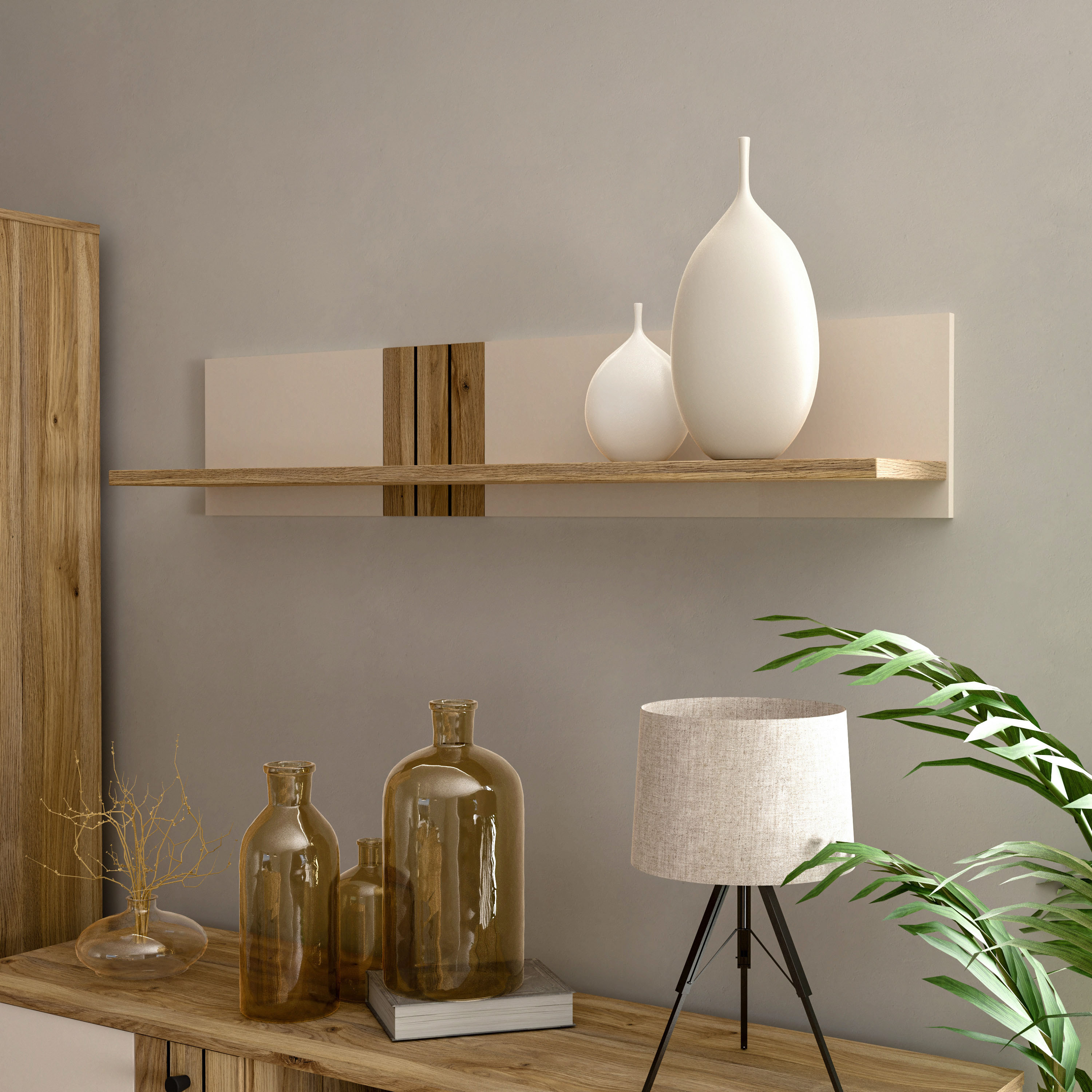 Wandboard FORTE "Killarney", beige (mauvella eiche, kashmir beige), B:120cm H:24cm T:21,5cm, Holzwerkstoff, Regale, Wandboard, Wandboard, farbliche Absetzung, vielseitig einsetzbar mauvella eiche, kashmir beige B/H/T: 120cm x 24cm x 21,5cm