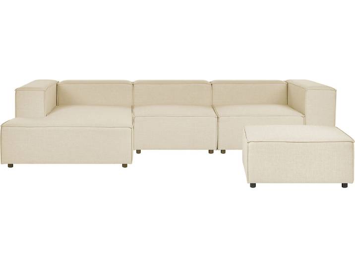 BELIANI Ecksofa mit Ottomane Beige Leinen L-förmig 3-Sitzer Modulsofa Rechtsseitig Wohnzimmermöbel Modern Wohnzimmer Salon Wohnecke Sitzecke