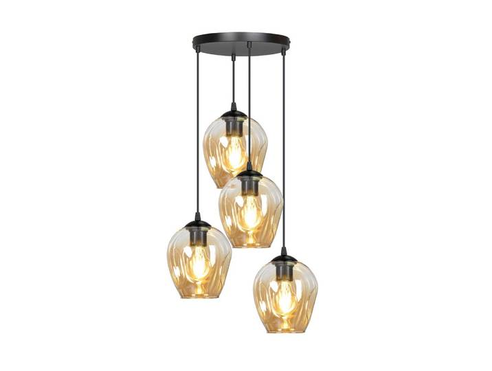 Suspension de style vintage avec 4 abat-jour en verre ambré