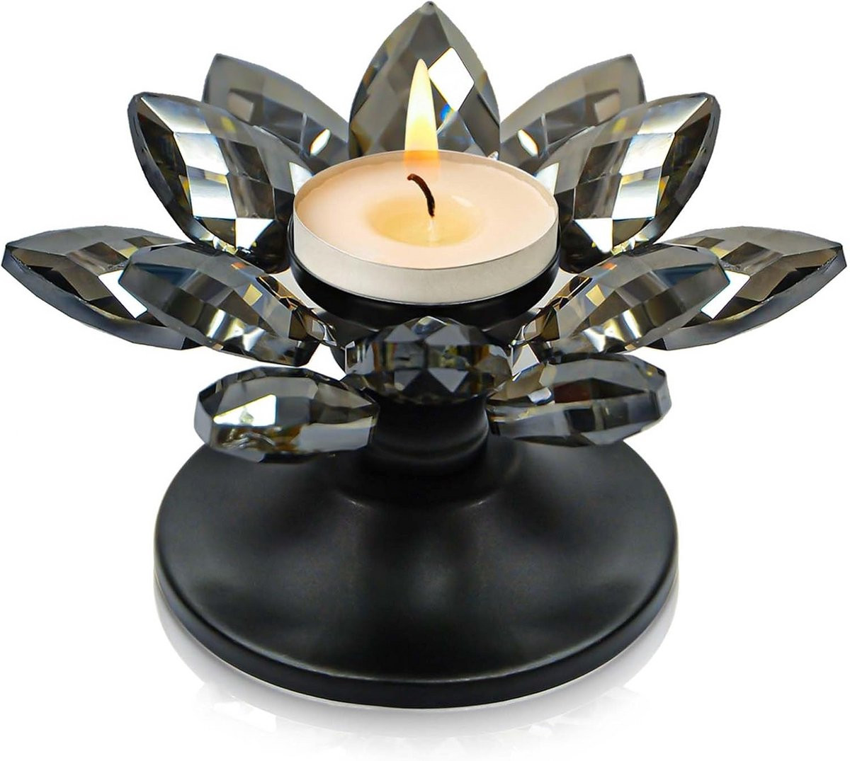 Glazen Theelichthouder Lotusbloem met Gouden Metalen Basis - Decoratieve Kaarsenstandaard voor Tafel en Feestjes
