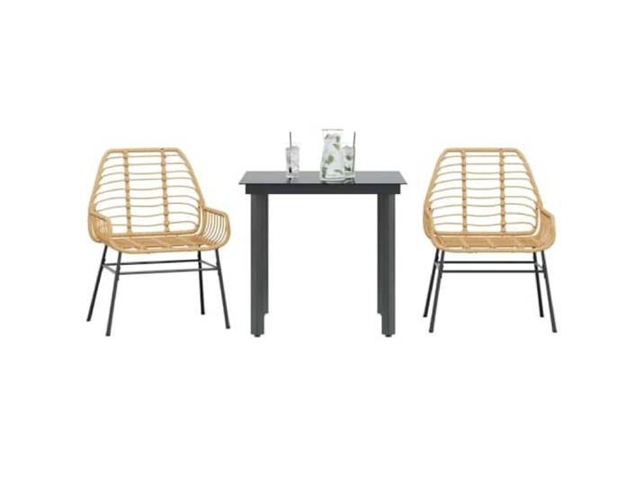 HEFZGDB 3-teiliges Garten-Esszimmer-Set mit braunem Polyrattangestell und Glasplatte, wetterfeste PE-Rattan Möbelgruppe für Terrasse, Robustes Stahlgestell, langlebiges