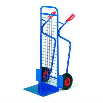 Stapelkarre groß mit Gitter-Rückwand, Tragkraft 250 kg, Vollgummi-Bereifung