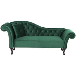 CHAISELONGUE Samtstoff dunkelgrün linksseitig Lattes