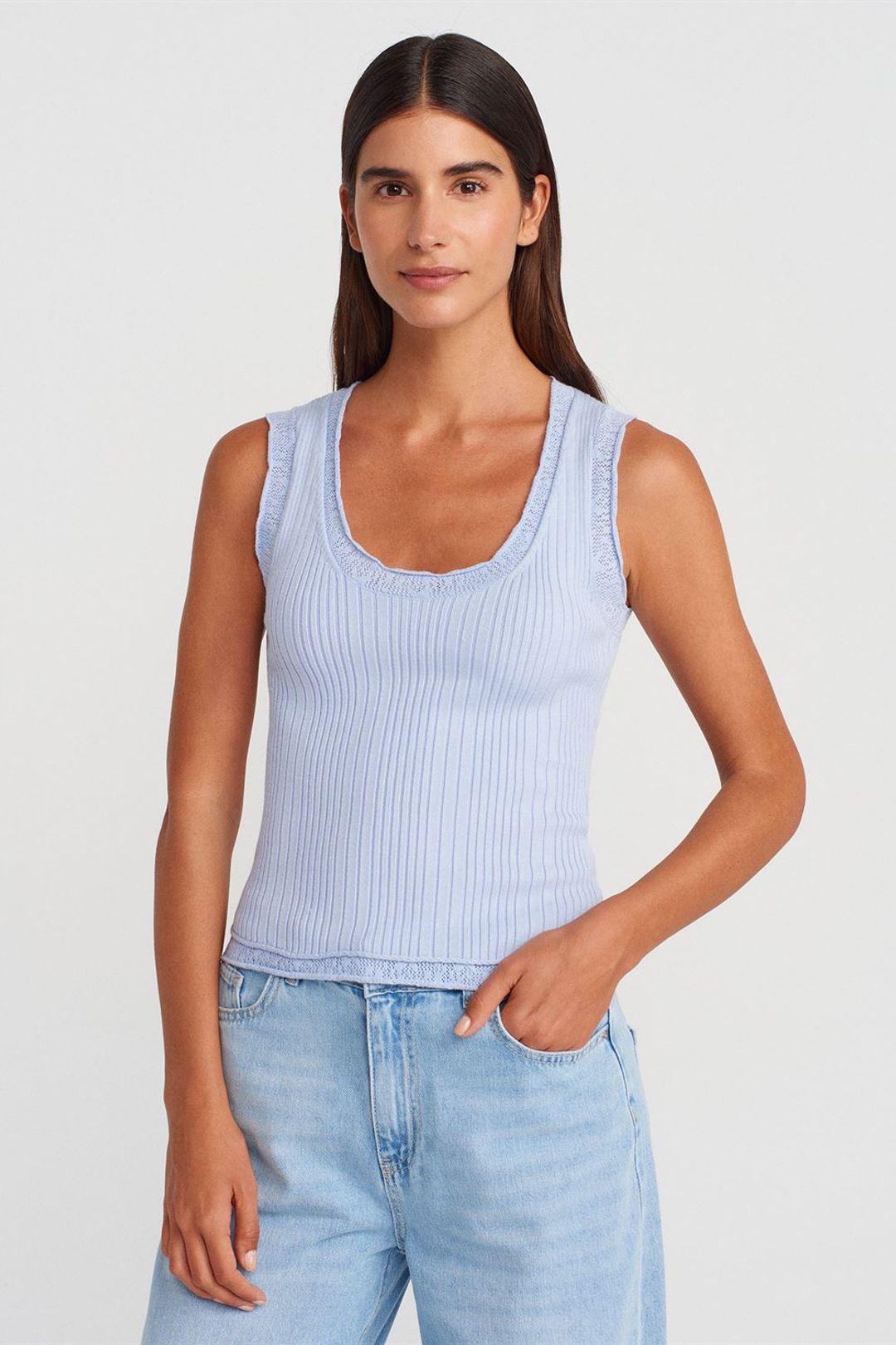 Geribbelde Mouwloze Cami Blouse