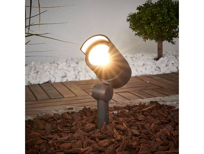 Lucande LED-Erdspießstrahler Beatrix, anthrazit, Alu, 45,7cm Beatrix, schwarz, Aluminium, Modern