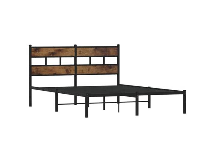 KTHLBRH Bettgestell aus Metall, Eiche Rauch, 140 x 190 cm Lattenrost, Kopfteil inklusive, Stauraum, Eisen und mehrschichtiges Holz