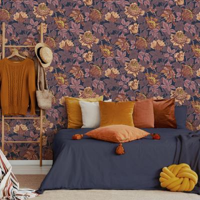 Vliestapete SUBLIME "FLOWER BURGUNDY", lila, B:0,52m L:10m, Vlies, Tapeten, Design Tapeten