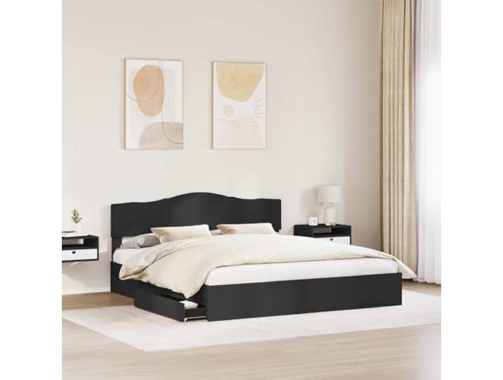SKTQYQO Bettkasten Schwarz 200 x 200 cm Holz mehrschichtig Mit Schubladen, modernes Design, einfach zu montieren, solide und langlebig