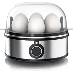 Arendo Eierkocher für 7 Eier parallel, 350W, Edelstahl-Design, pochierte Eier & Omelette Einsatz, silber, Eierkocher, Silber