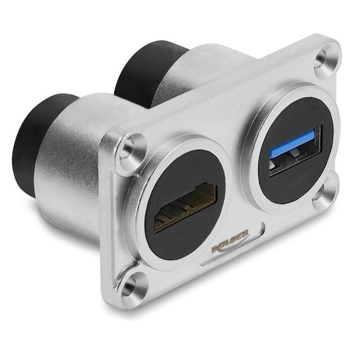 Delock Dual Einbaubuchse USB 5 Gbps Typ-A Buchse + HDMI Buchse 4K silber (91168) (91168)