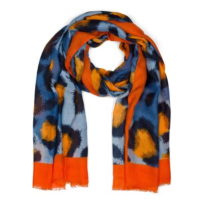 Schal STYLEBREAKER "Schal mit Oversize Leoparden Print", Damen, orange (orange, blau), Obermaterial: 50% Viskose CV. 50% Baumwolle CO., Modisch, Modetücher Schal