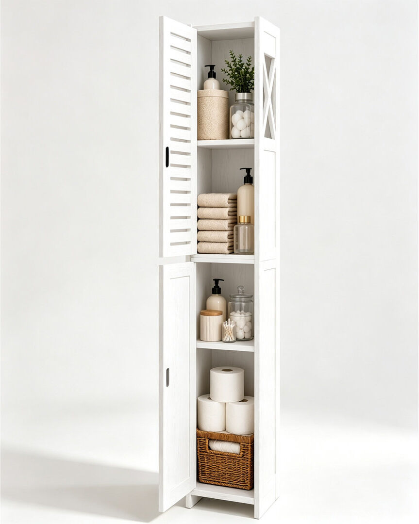 Brayden Studio Freestanding Bathroom Cabinet White 118cm H X 20cm W X 20cm D