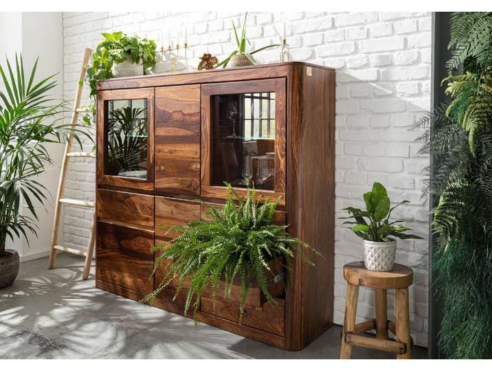 Highboard Sheesham 166x40x145 walnuss gewachst TORONTO #204