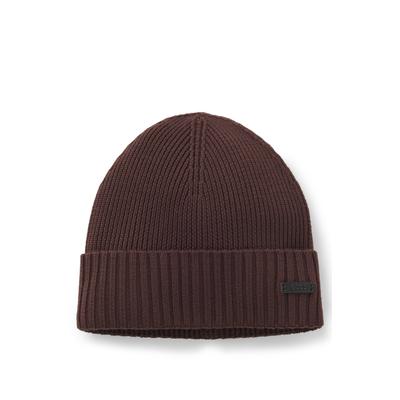 Beanie BOSS "Fati", Herren, braun (schwarz braun 209), Grobstrick, Wolle, unifarben, Mützen Beanie, aus Wolle in Rippenstrick, unisex