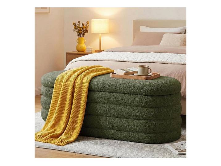 LuxusKollektion Truhenbank Sitzbank mit Stauraum 115cm Grün Sherpa (1-St)