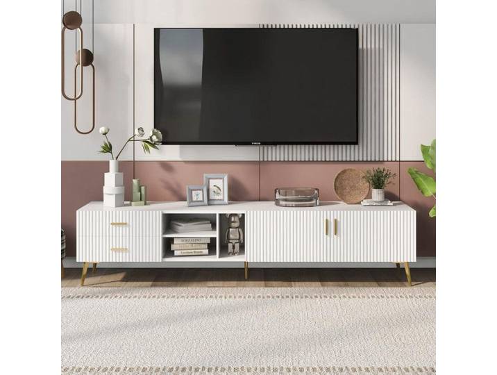 Meuble TV pour téléviseurs 75 pouces lowboards meuble TV centre de divertissement table console TV console multimédia (blanc)