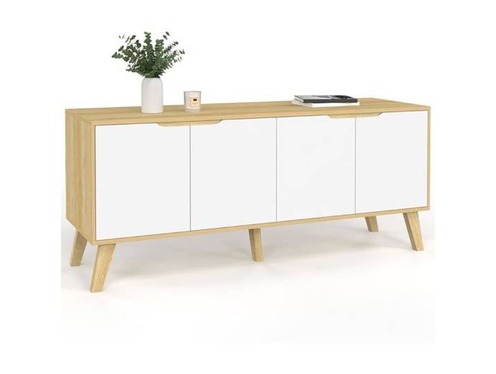IDMarket Buffet Bas Scandinave FINN 140 x 40 x 60 cm 4 Portes Blanc et Bois Façon Hêtre