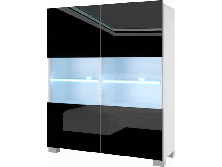 BELINI Commode Sideboard Salon Chambre à coucher Armoire haute avec lampes LED (Noir)