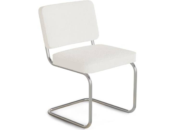 Iconik Interior Henr Blanc Esszimmerstuhl aus Frottee, Kunstpelz, gepolstert, weiße Schnallen