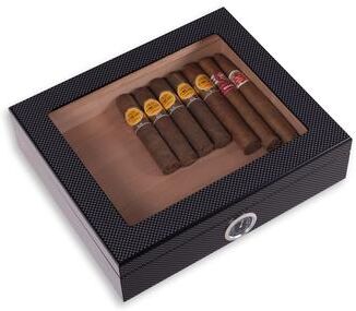 Bey Berk Carbon Fiber Design 20 Cigar Humidor with Glass Viewing Top and Cedar Lining