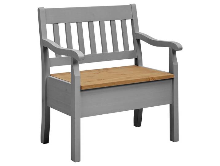 Boxxx Sitzbank, Grau, Laugenfarbig, Holz, Kiefer, massiv, 1-Sitzer, 83x93x58 cm, Truhe im Sitz, Holzmöbel, Sitzgelegenheiten Holz, Holzbänke