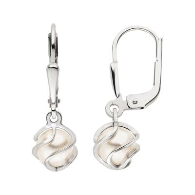 Perlenohrringe JOBO "Ohrringe 23 mm", silber (silber 925), Ohrringe, Damen, Perlen Silber 925 (Sterlingsilber), Perlen, Silber 925 (Sterlingsilber), 925 Silber mit Perlen